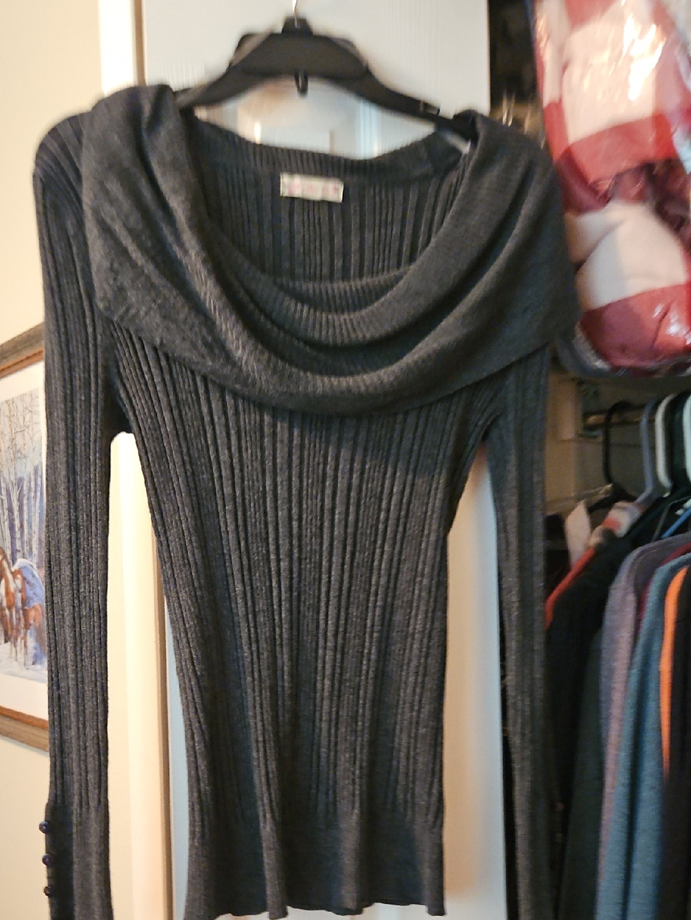 It's Our Time Charcoal Ribbed Cowl Neck Sweater